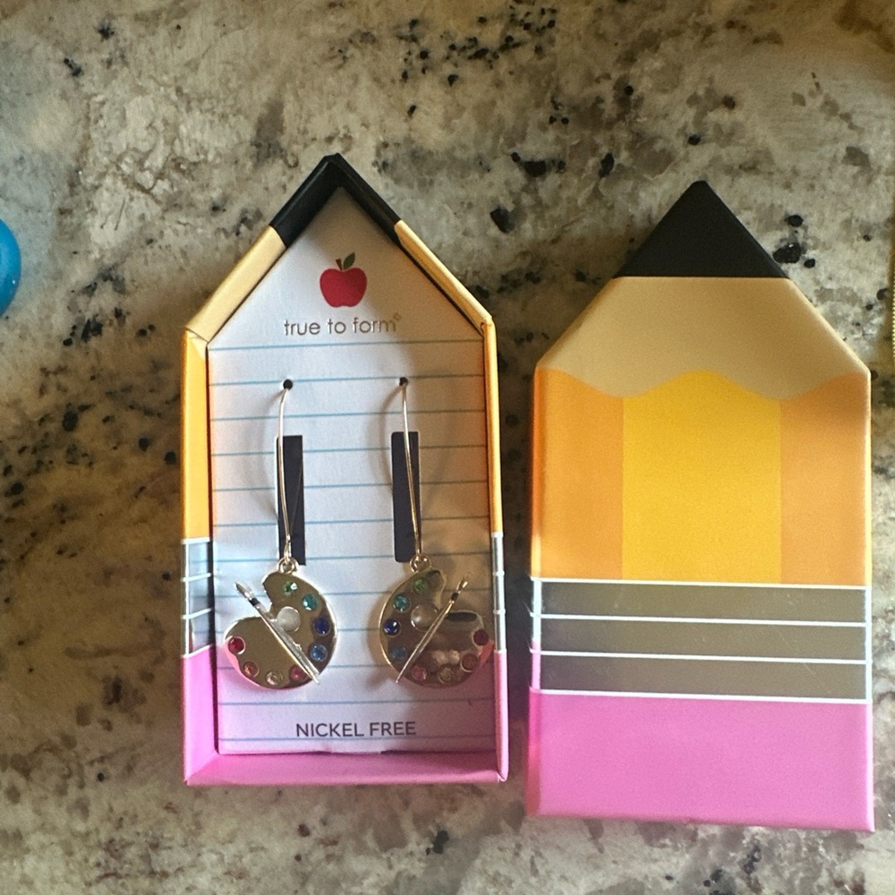 Artist Palette Earrings True to Form in Crayon Box Nickel Free  NEW. - Picture 2 of 4